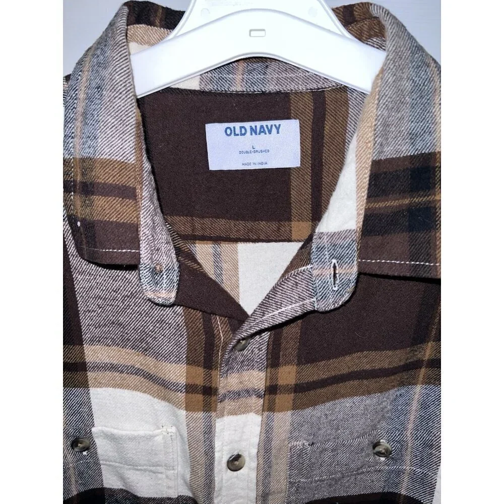 OLD NAVY Double-Brushed Women’s Flannel Plaid Button Long Sleeve Shirt Sz L